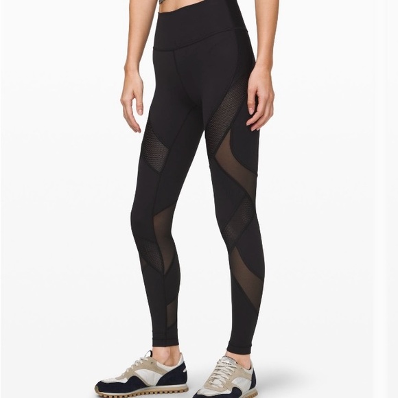 lululemon athletica Pants - Lululemon Black High-Waisted Mesh Leggings 10, 28”
